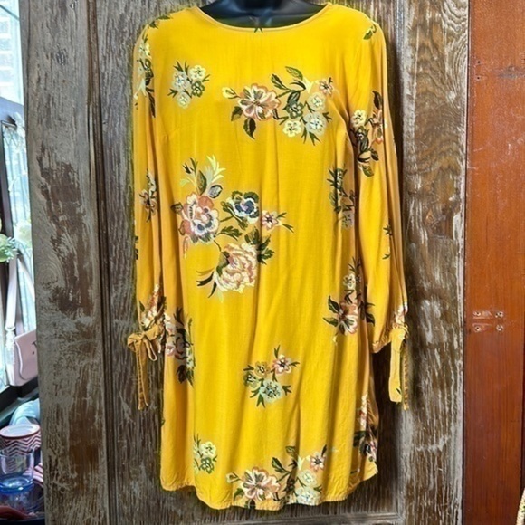 Old navy, yellow flowered long sleeve mini dress size small - Picture 3 of 8